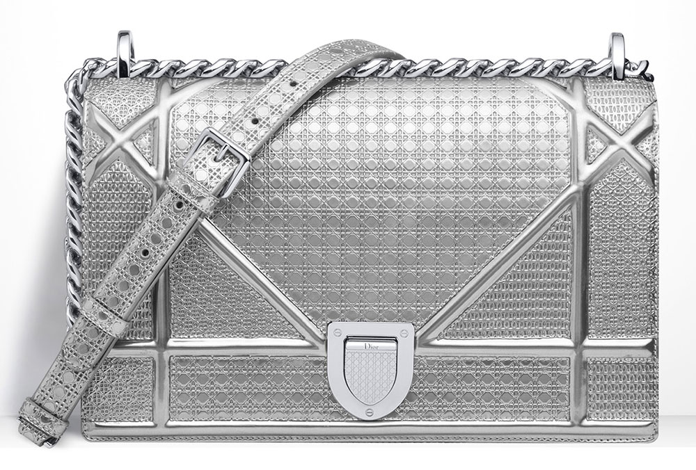 Christian-Dior-Diorama-Silver-Metallic-Mini-Cannage-Perforated-Bag